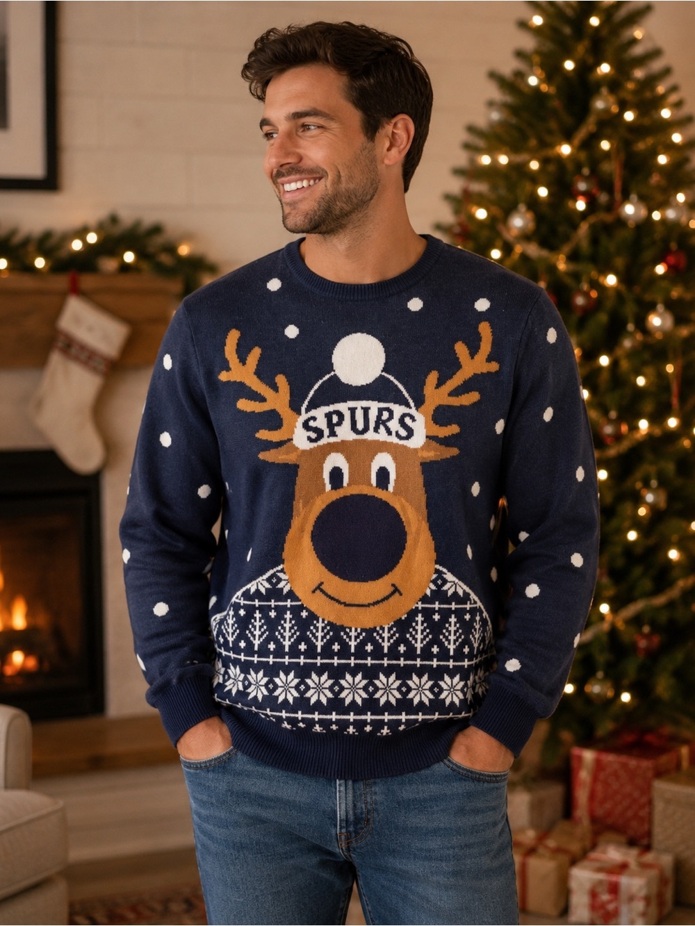 Tottenham Hotspur NBA Spurs Ugly Christmas Sweater Mens Large Reindeer Knit